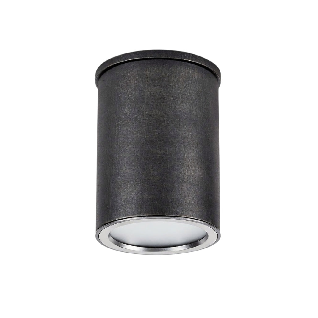 **Título técnico em português: Luminária de Teto Cilíndrica em Metal Preto com Difusor de Luz Integrado**